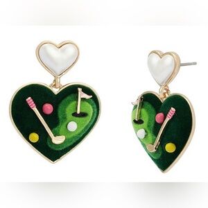 Brand New Betsey Johnson Green Golf Heart Shaped Small Dangle Earrings
